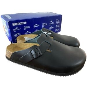 Birkenstock Size 39 Unisex Super Grip Boston Clog in Black Leather